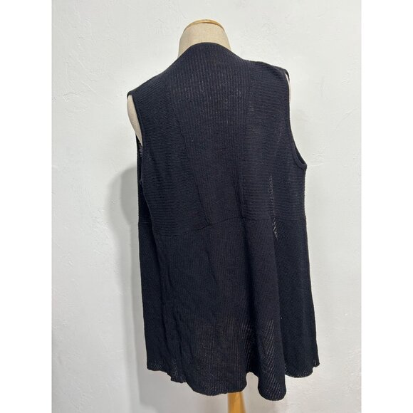 Eileen Fisher Women's Medium Black Open Front Sleeveless Wool Cardigan Vest - Picture 3 of 5